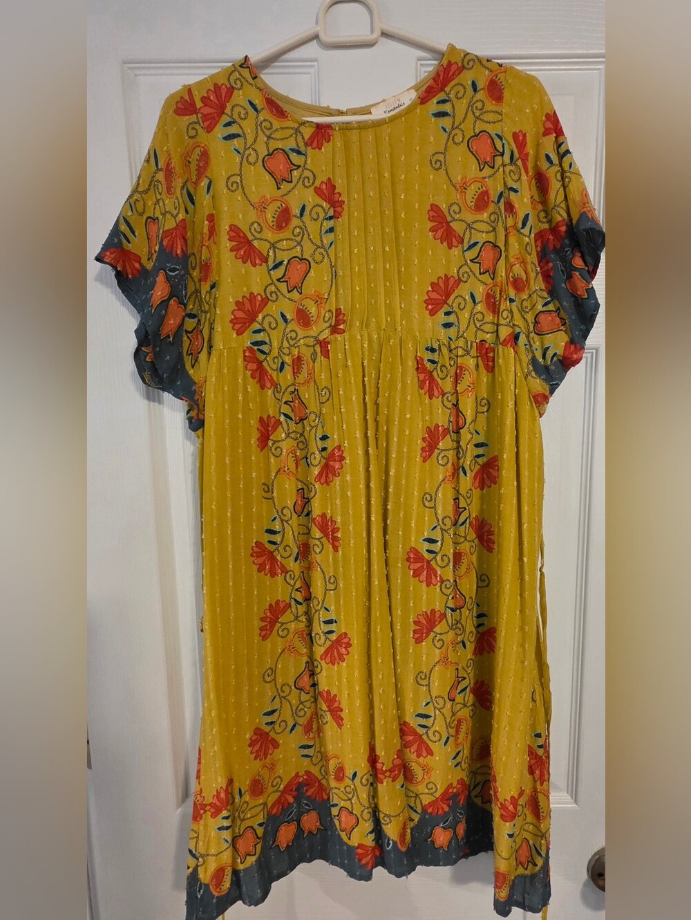 URBAN Romantics Mustard Yellow Floral Pleated Casual Dress
